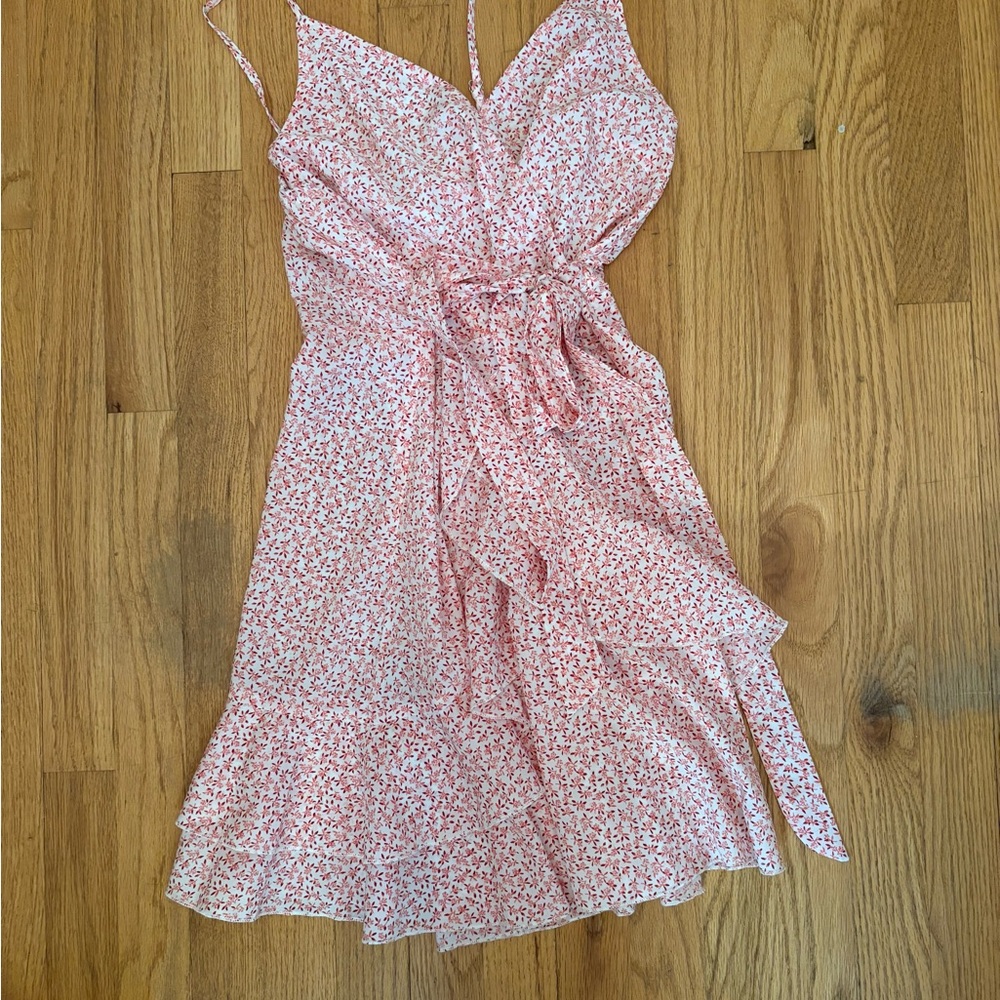 Floral Pink tie flowy Dress with adjustable straps